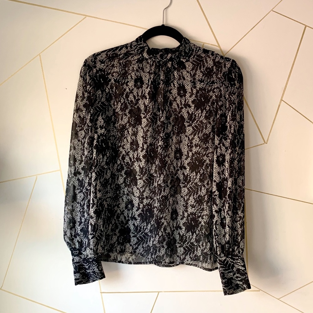 Who What Wear Sheer Geo-Floral Blouse